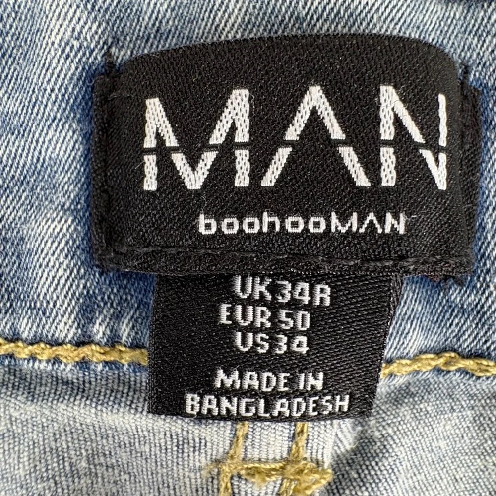 BoohooMAN Mens Light Wash Acid Wash Slim Fit Denim Jeans Size 32x30‎